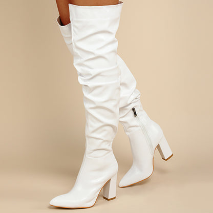 Chunky Heel High Zipper High Leg Boot Shoes & Bags