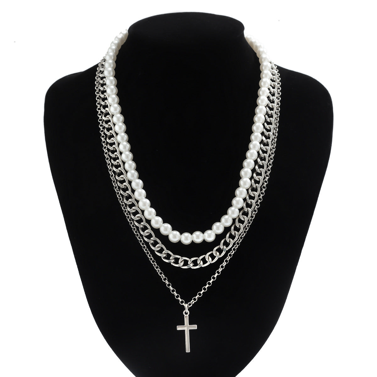 European Hip Hop Hipster Pearl Cross Necklace Jewelry