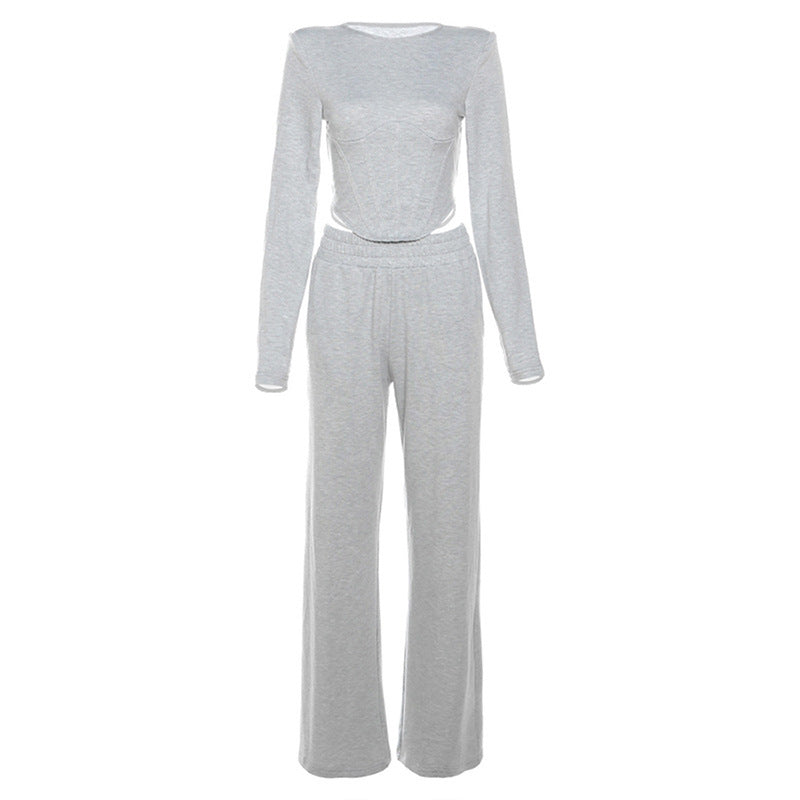 Women's Round Neck Long Sleeve Trousers Casual Suit apparel & accessories