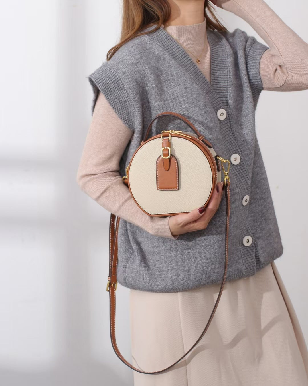 Genuine Leather Mini Small Round Bag Women's Messenger Bag apparel & accessories