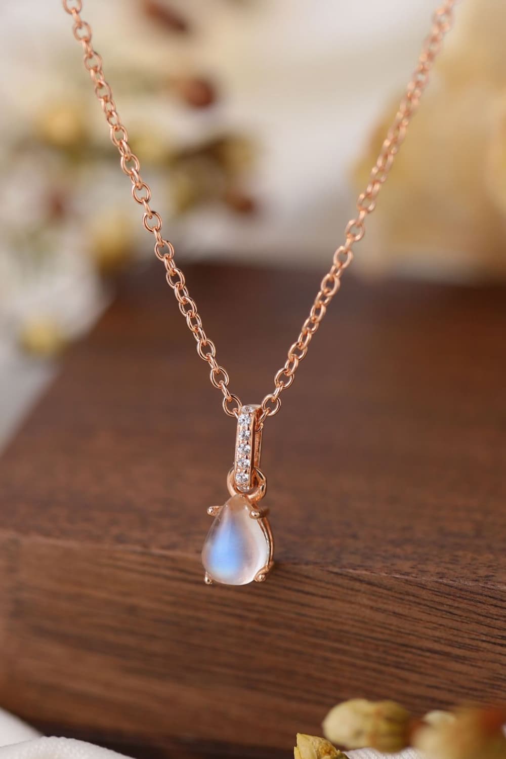 High Quality Natural Moonstone Teardrop Pendant 925 Sterling Silver Necklace apparel & accessories