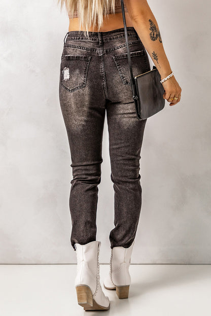 High Waist Raw Hem Skinny Jeans apparel & accessories