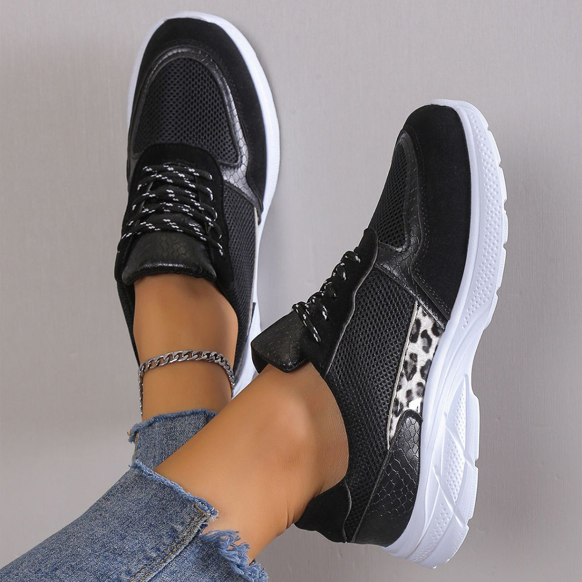 Women's Lace Up Sneakers Breathable Mesh Flat Shoes Shoes & Bags