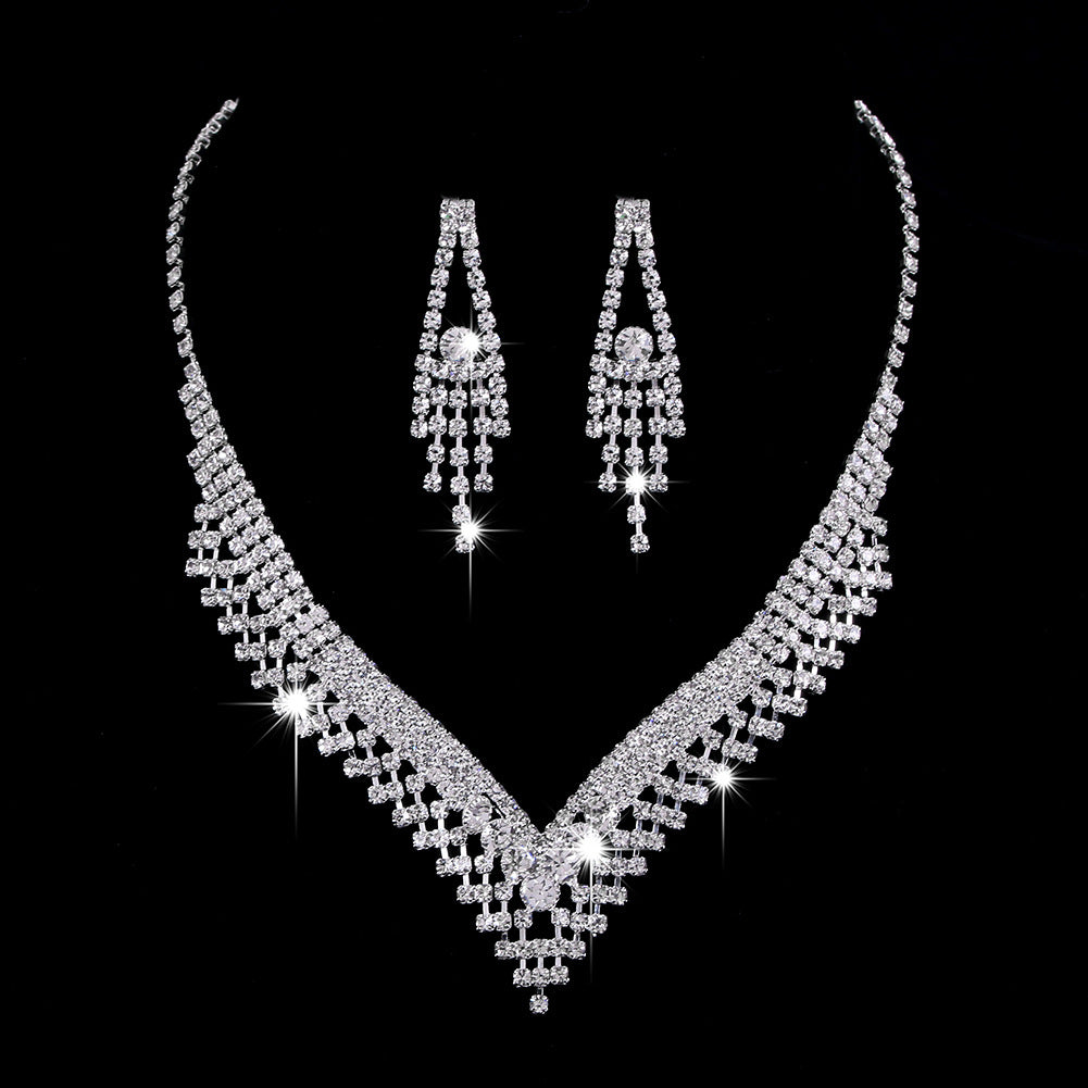 Full Rhinestone Zircon Water Drop Necklace Earrings Jewelry Set Jewelry