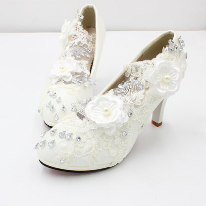 Women's White Lace High-heeled Shoes Shoes & Bags