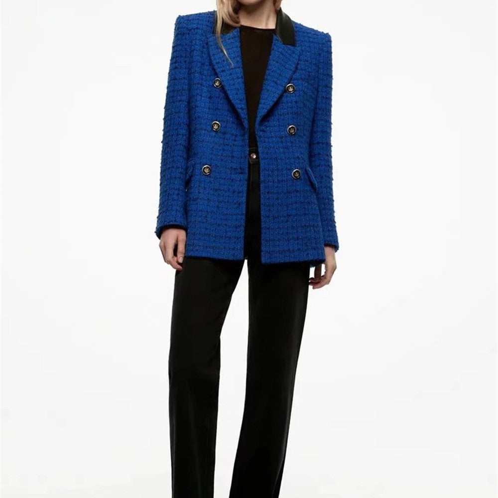 Women's Faux Leather Stitching Textured Suit Jacket apparels & accessories