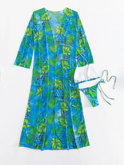 Printed Halter Neck Three-Piece Swim Set apparels & accessories