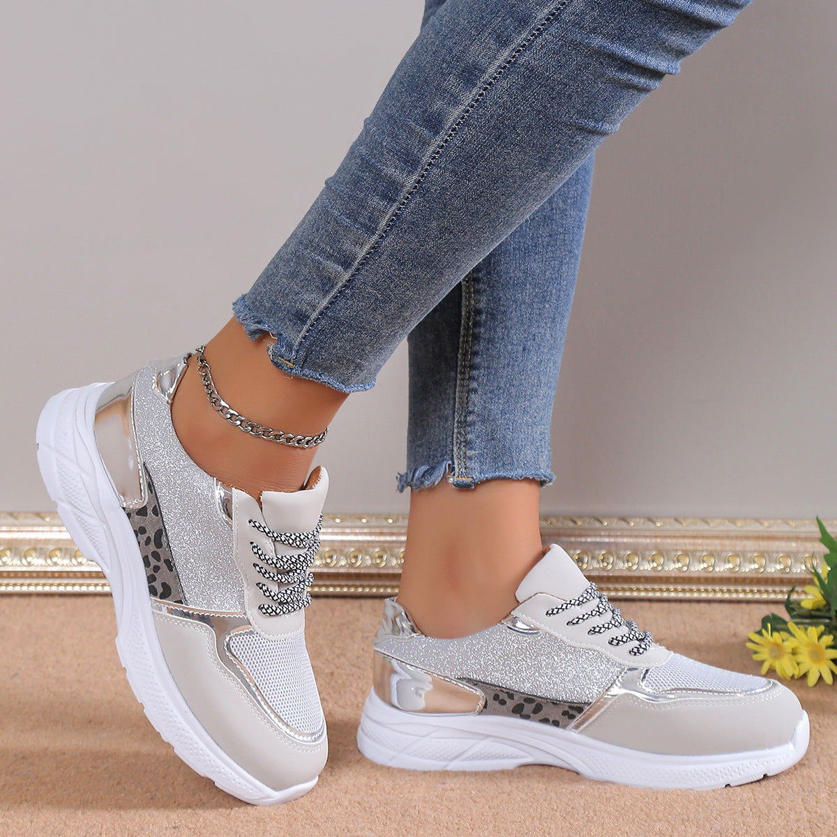 Women's Lace Up Sneakers Breathable Mesh Flat Shoes Shoes & Bags