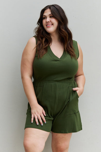 Zenana Forever Yours Full Size V-Neck Sleeveless Romper in Army Green Dresses & Tops