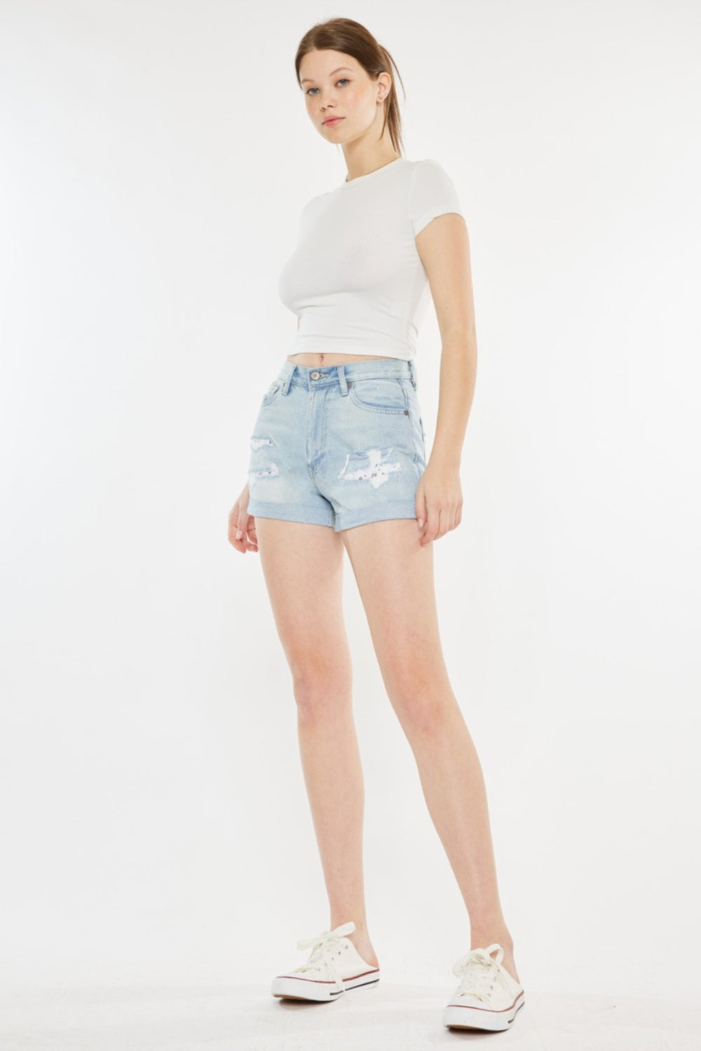 Kancan High Rise Repaired Mom Denim Shorts Bottom wear