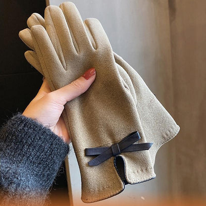 Warm Gloves Winter Women's Cute Bow Fleece-lined Thickened apparels & accessories