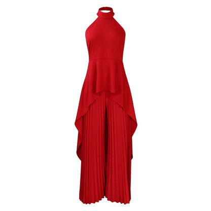 Fashion Casual Set Summer Socialite Private Wear Backless Top Pleated Wide-leg Trousers apparel & accessories