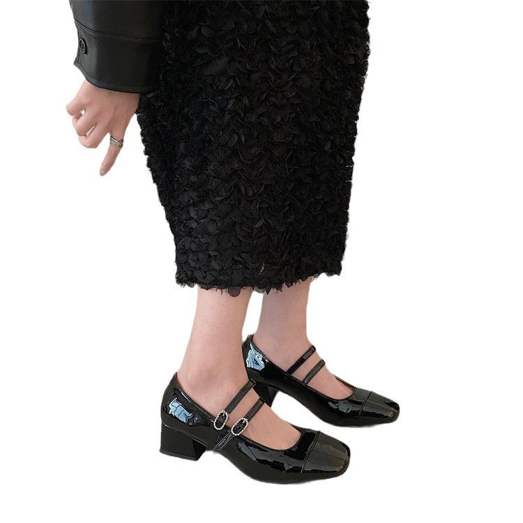 Square Toe Chunky Heel Buckle Mid-heel High Heel Women's Shoes Shoes & Bags