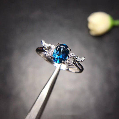 Blue Topaz Ring Crystal Full Net Fire Color 925 Silver K Gold Craft Delicate Mosaic Jewelry