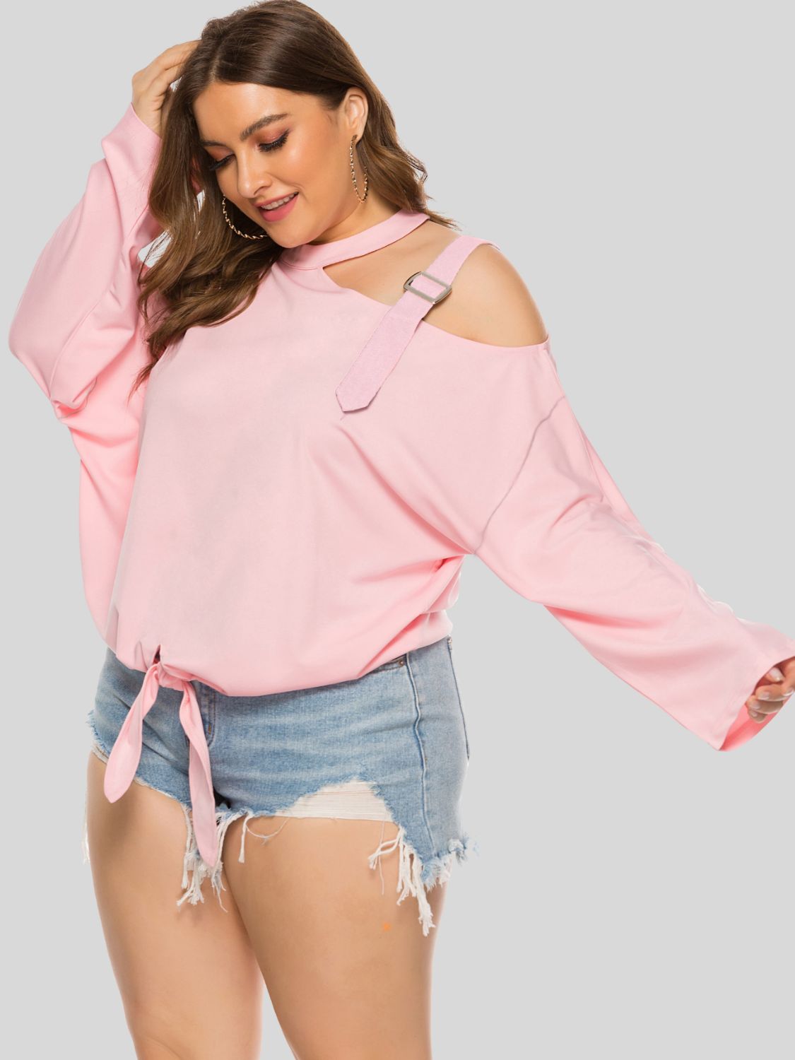 Plus Size Cold-Shoulder Tied Top apparel & accessories