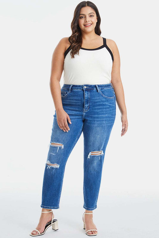 BAYEAS Full Size Distressed High Waist Mom Jeans apparel & accessories