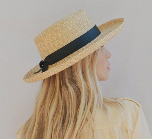 Flanged Flat Top Straw Hat apparel & accessories