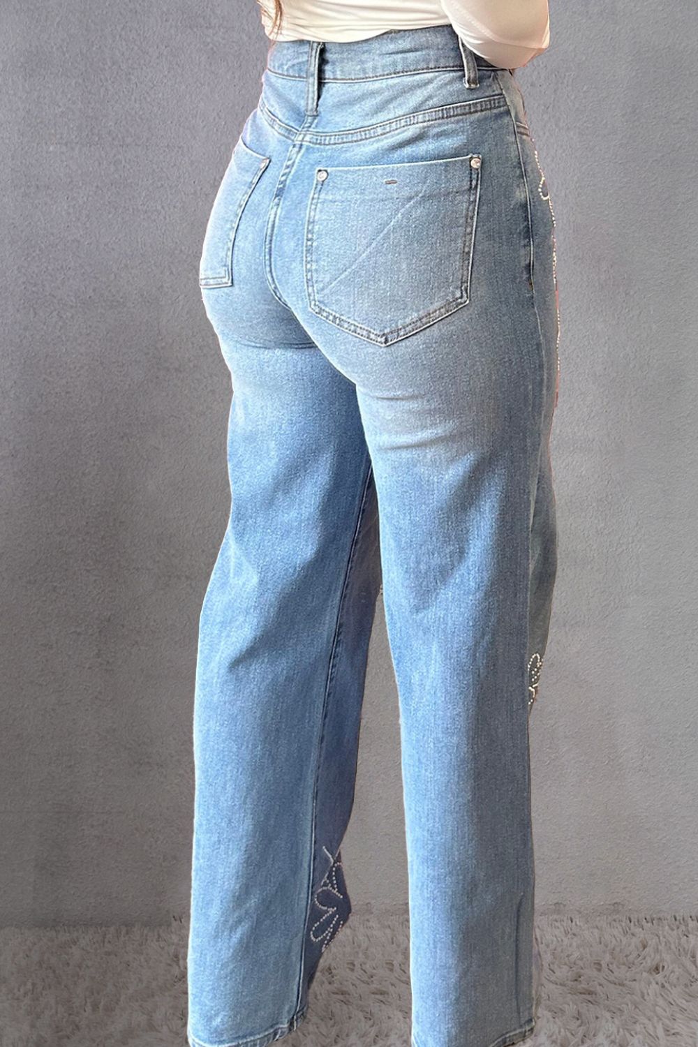 Rhinestone Straight Jeans with Pockets Bottom wear