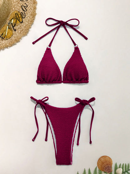 Textured Halter Neck Two-Piece Bikini Set apparel & accessories