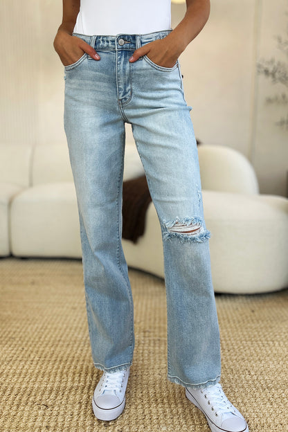 Judy Blue High Waist Distressed Straight Jeans Bottom wear