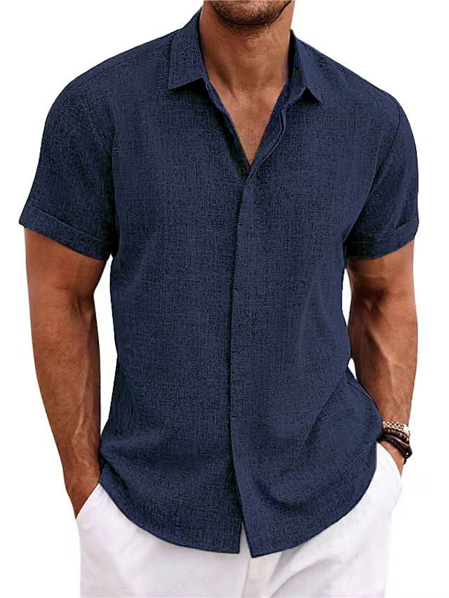 Men's Solid Color Loose Linen Short-sleeved T-shirt apparel & accessories