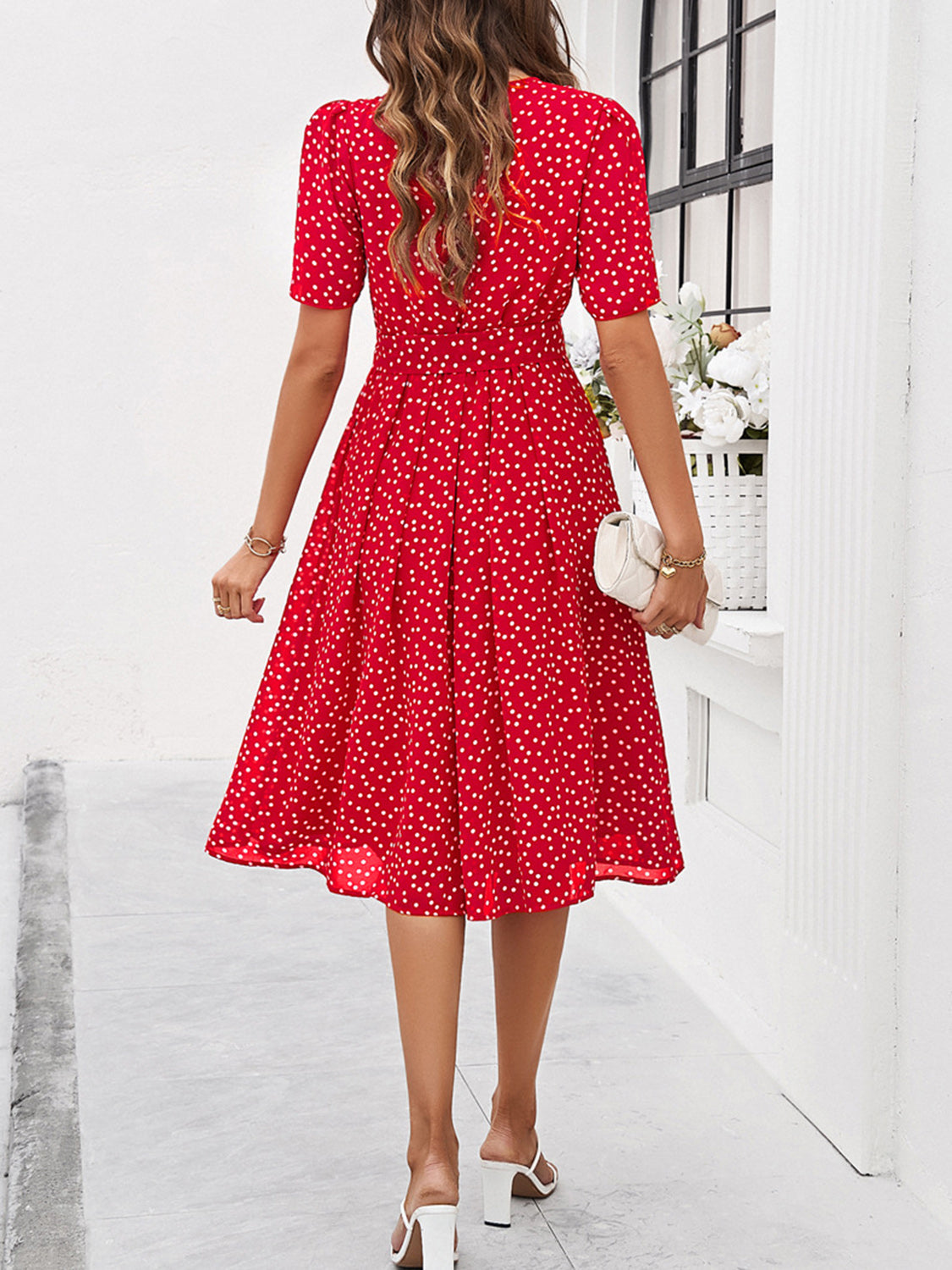 Printed Round Neck Short Sleeve Dress Dresses & Tops