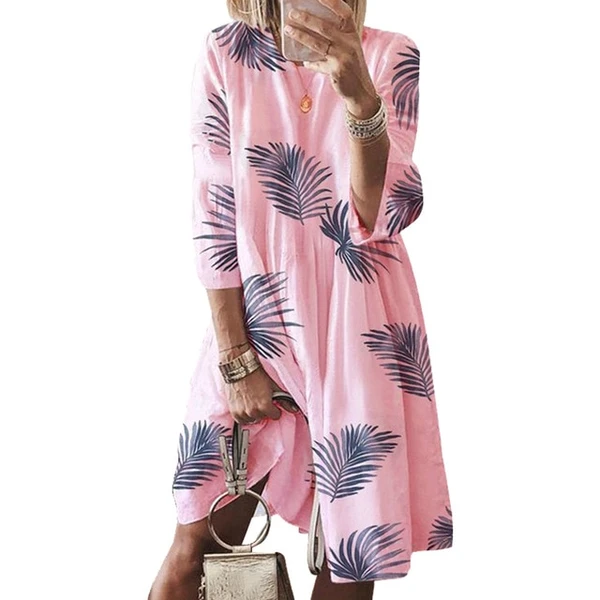 Retro print O-neck print dress women apparel & accessories