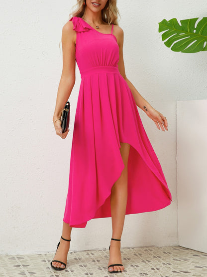 Bow Asymmetrical Neck Sleeveless Dress Dresses & Tops