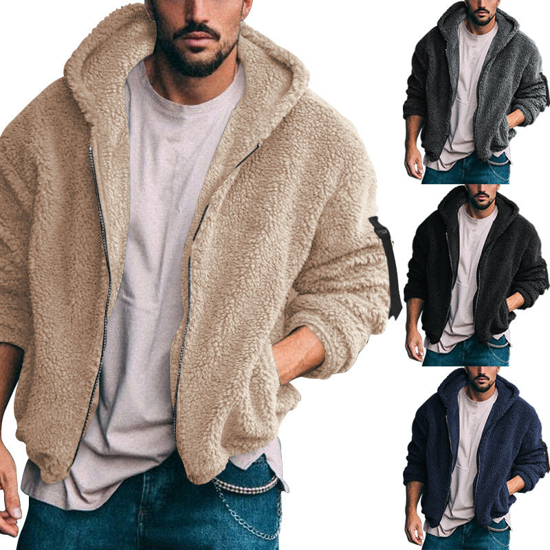 Double-sided Warm Hooded Zipper Casual Jacket Coat men's clothing