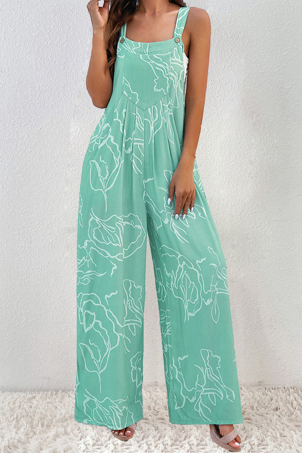 Printed Wide Strap Jumpsuit Bottom wear