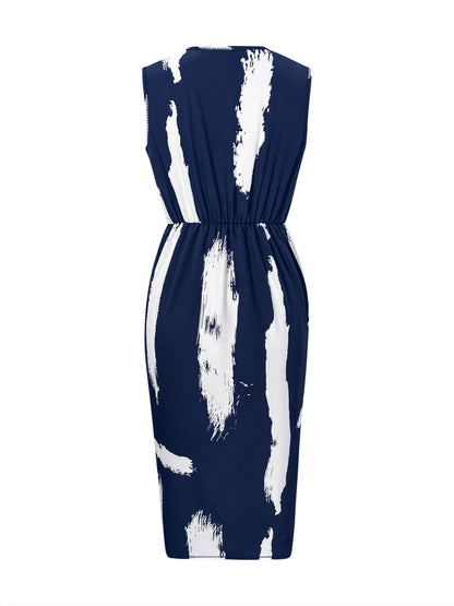 Printed Surplice Sleeveless Knee Length Dress Dresses & Tops