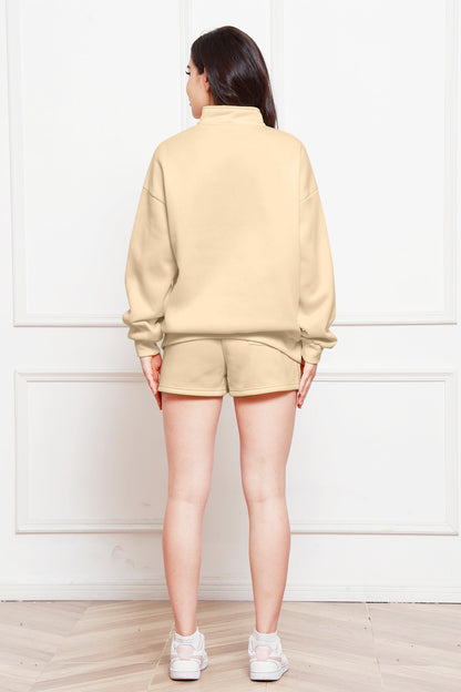 Half Zip Long Sleeve Sweatshirt and Drawstring Shorts Set Bottom wear