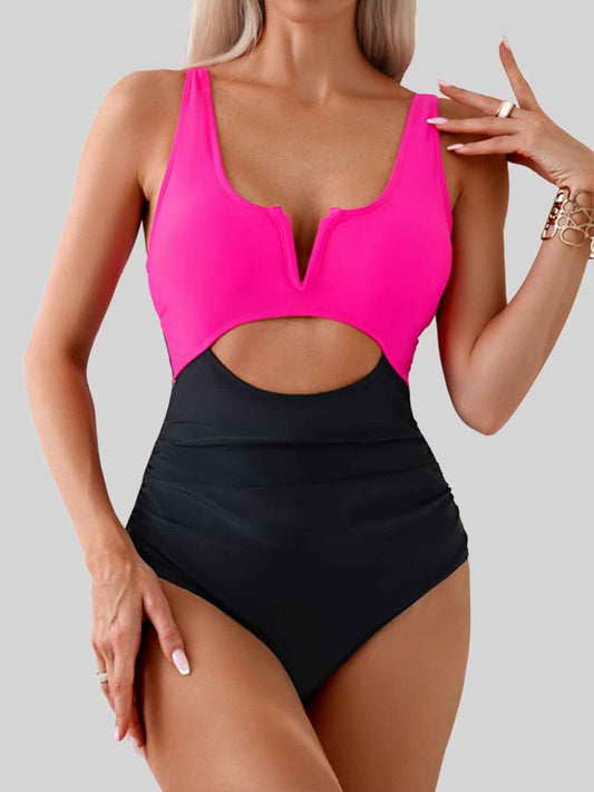 Tied Cutout Contrast One-Piece Swimwear apparel & accessories