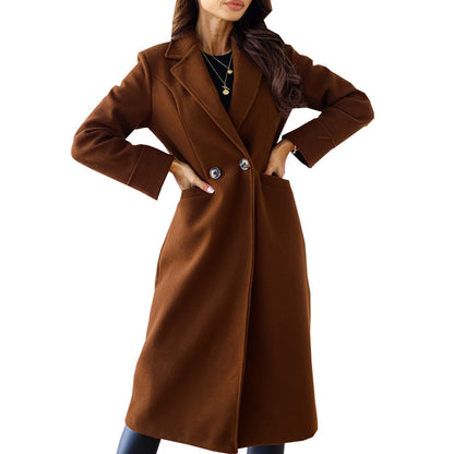 Double Breasted Long Sleeve Turn-down Collar Coat 0