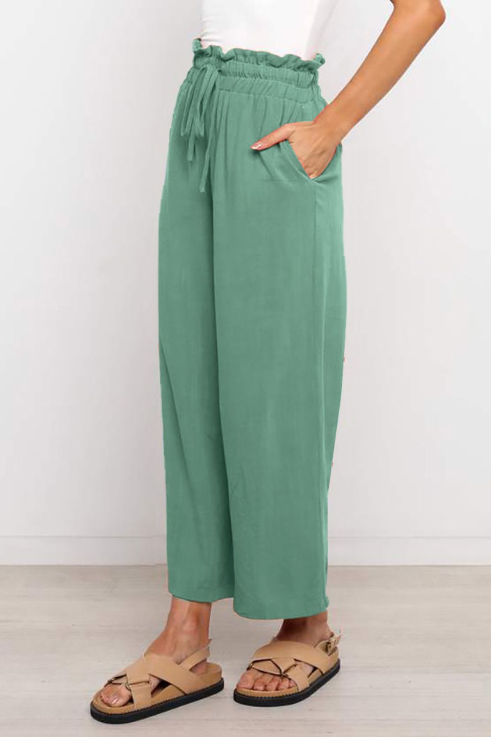 Drawstring Paperbag Waist Wide Leg Pants apparel & accessories