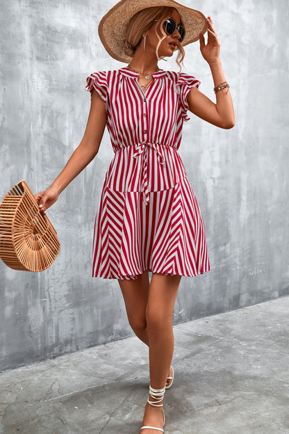 Ruffled Striped Cap Sleeve Mini Dress Dresses & Tops