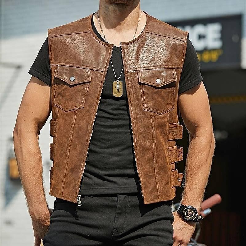 Men's Leather Waistcoat Fashion New Single-breasted Jacket apparels & accessories