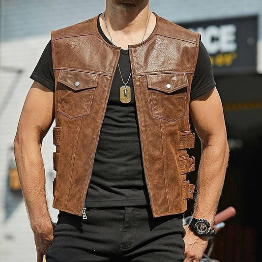 Men's Leather Waistcoat Single-breasted Jacket men's clothing