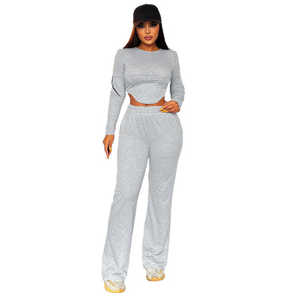 Women's Round Neck Long Sleeve Trousers Casual Suit apparel & accessories