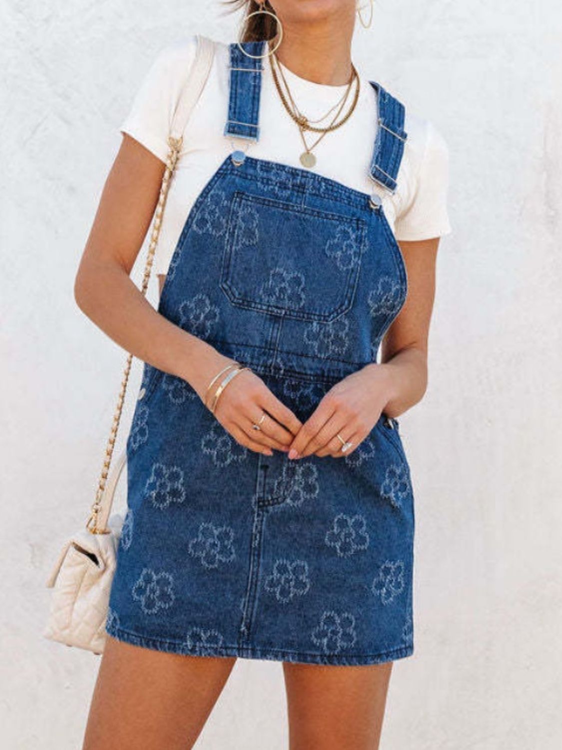 Flower Wide Strap Denim Overall Dresses & Tops