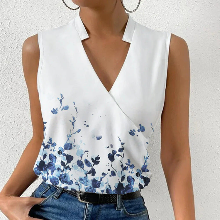 Casual Printed Tops Summer V-neck Sleeveless T-shirt Womens Clothing apparel & accessories