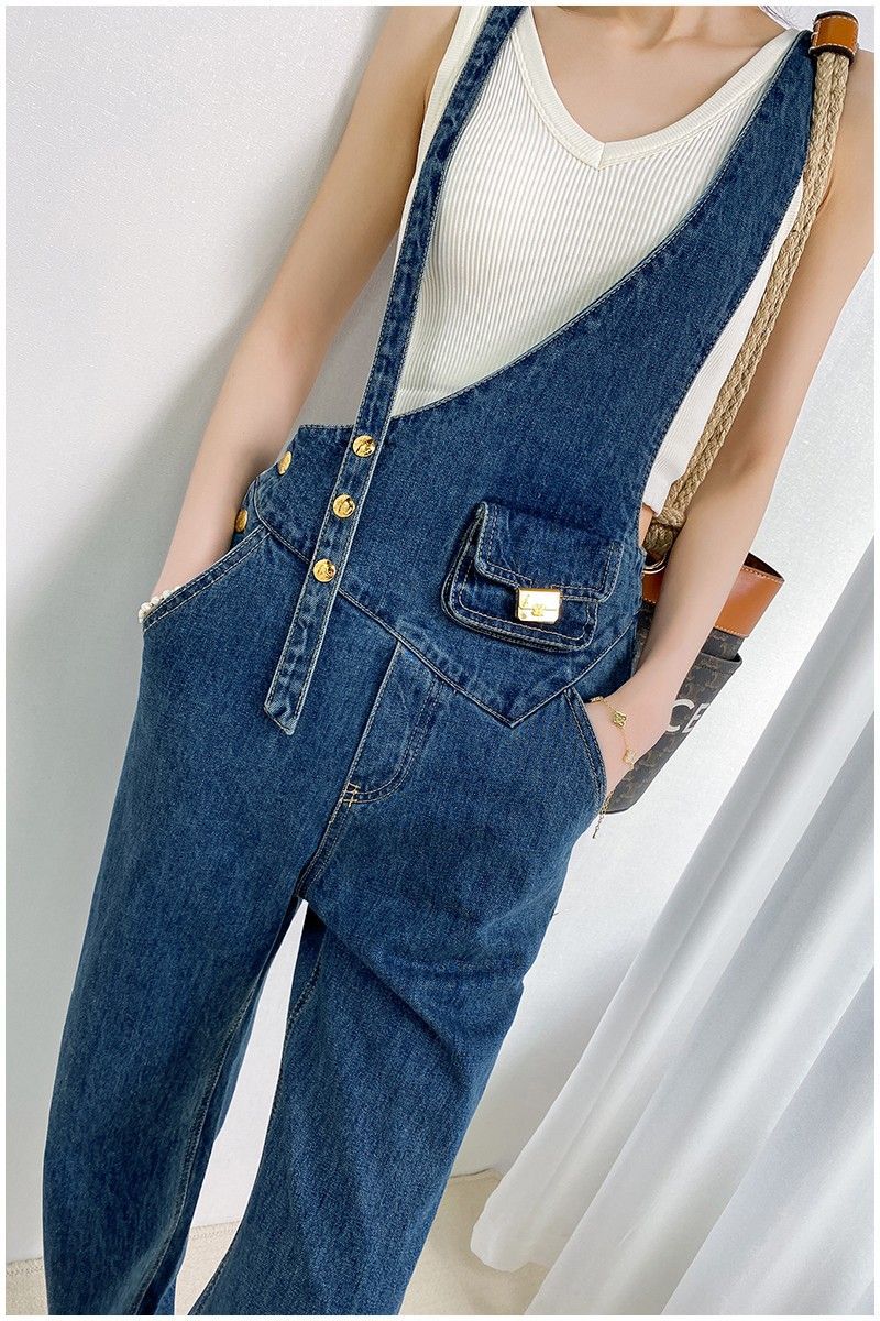 Women's Metal Buckle Versatile Asymmetric Small Waist Bag Denim Suspender Pants apparel & accessories