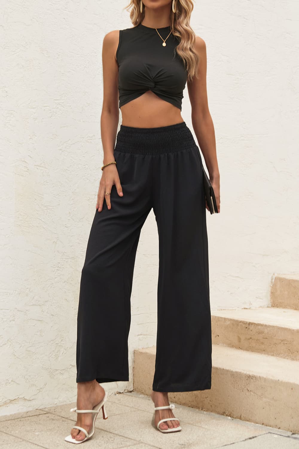 Twist Front Cropped Tank and Pants Set Bottom wear