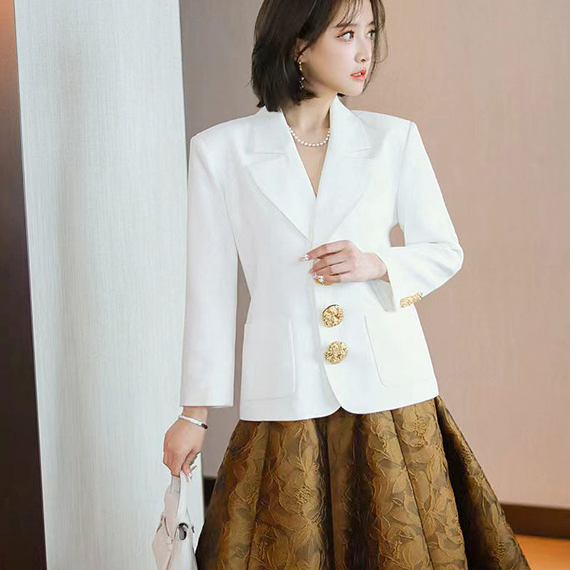 Retro Single Row Gold Buckle Fashion Suit Coat apparels & accessories