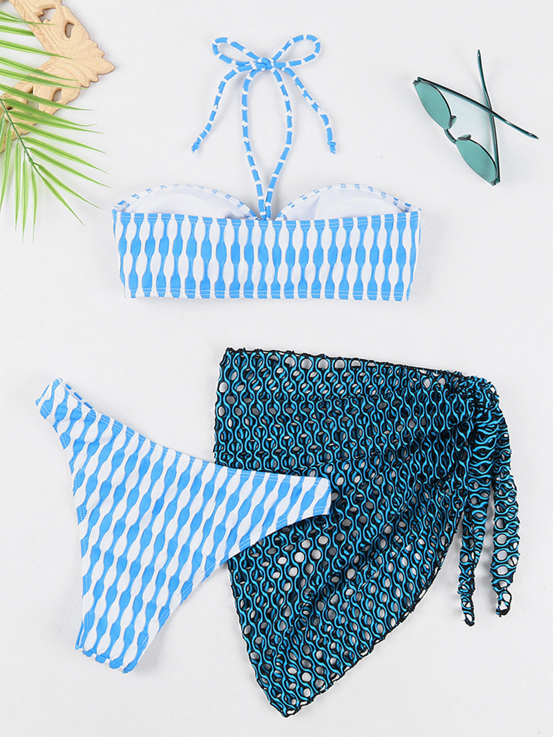 Geometric Halter Neck Three-Piece Swim Set apparels & accessories