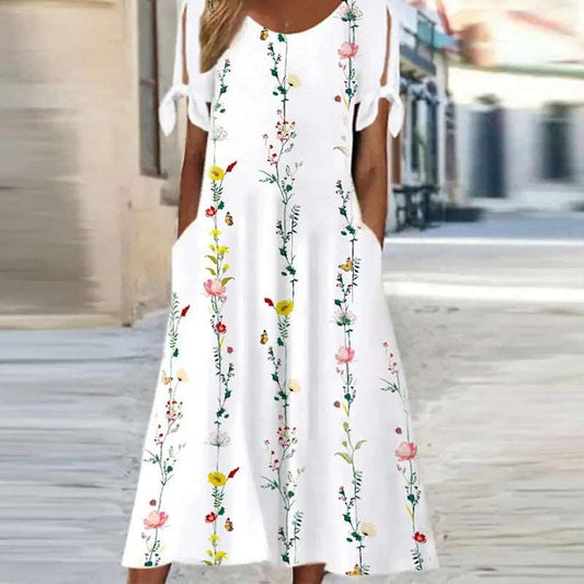 A- Line Printed Women's Loose Comfortable Short Sleeve Dress apparel & accessories