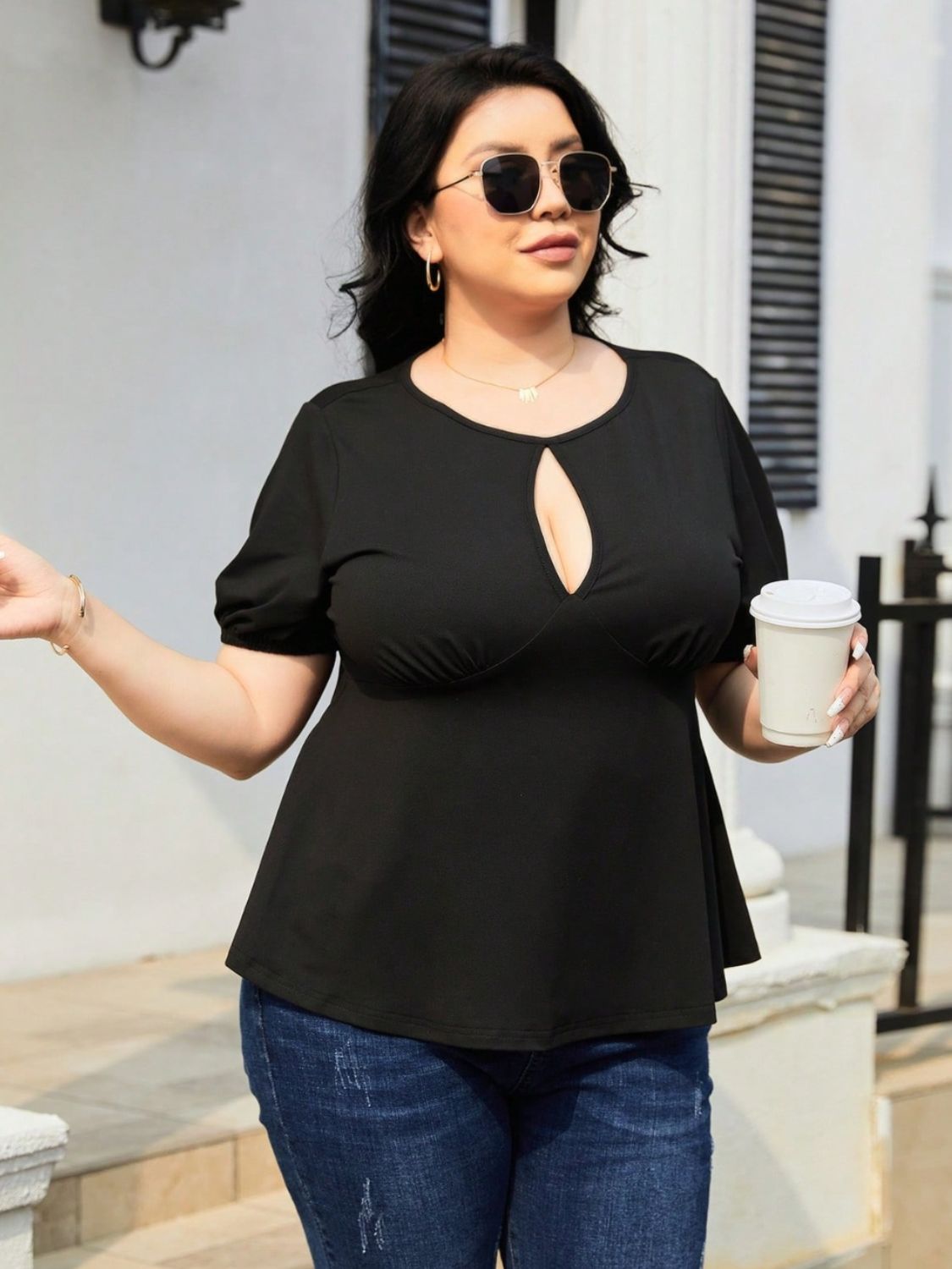 Plus Size Cutout Short Sleeve Blouse Dresses & Tops