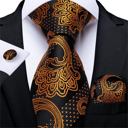 Men's Tie Luxury Black And Gold Striped Silk Woven apparels & accessories