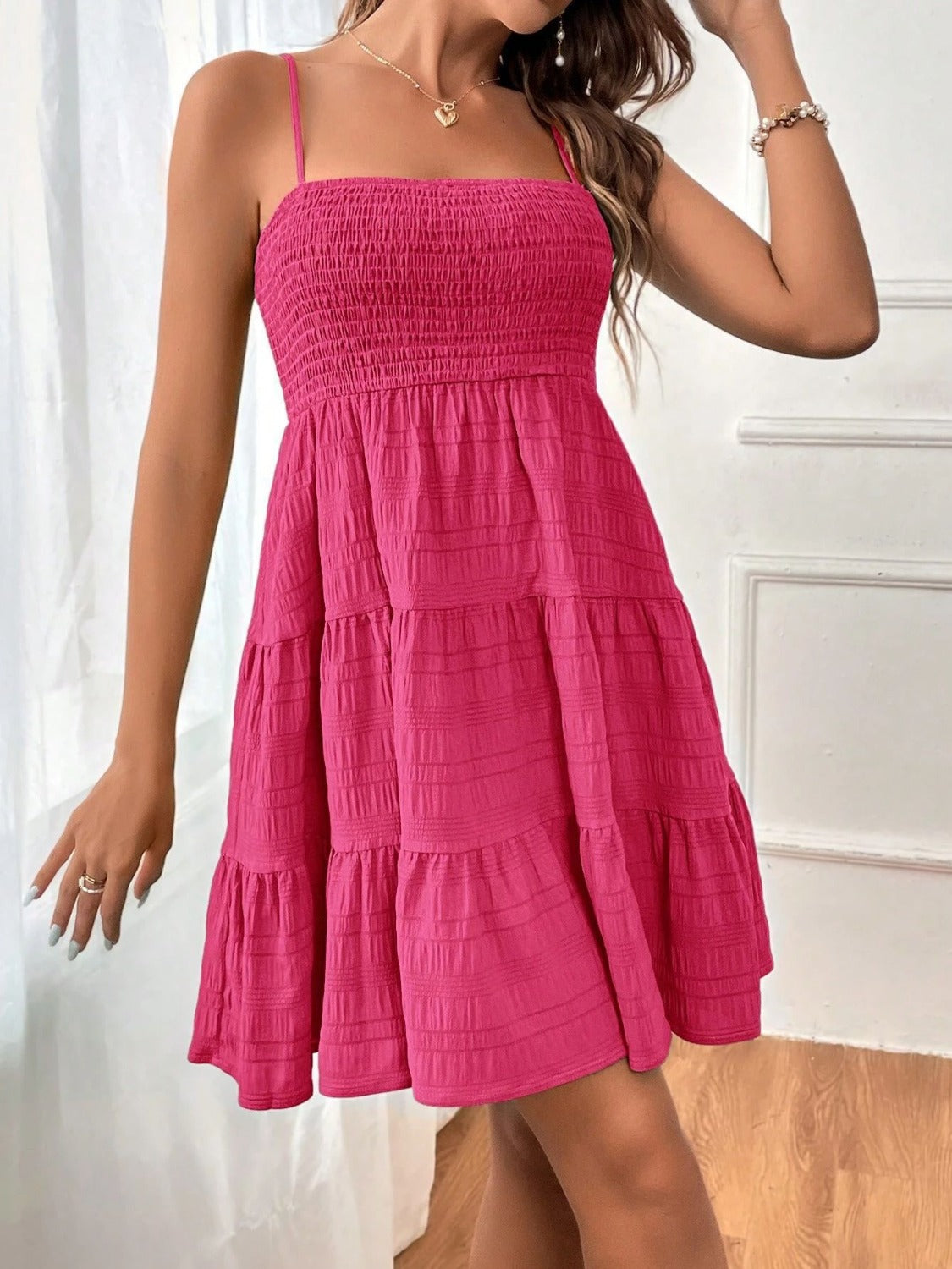 Tiered Smocked Square Neck Cami Dress Dresses & Tops