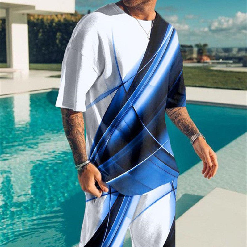 Trendy 3d Digital Printing Short Sleeve Men's Suit apparel & accessories